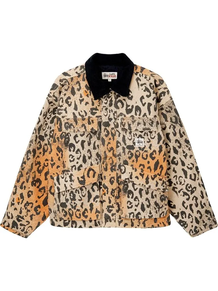 Куртка Stussy Washed Canvas Shop Jacket 'Leopard' — изображение 1 из 2, коричневый