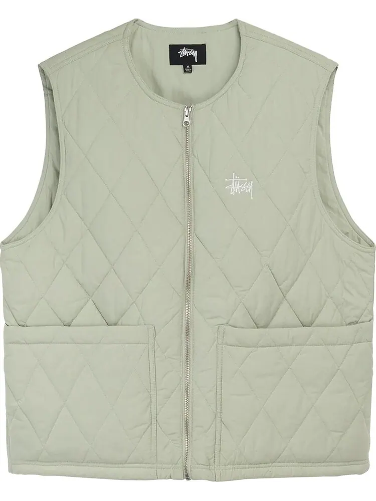 Жилет Stussy Diamond Quilted Vest 'Sage' — изображение 1 из 2, зеленый