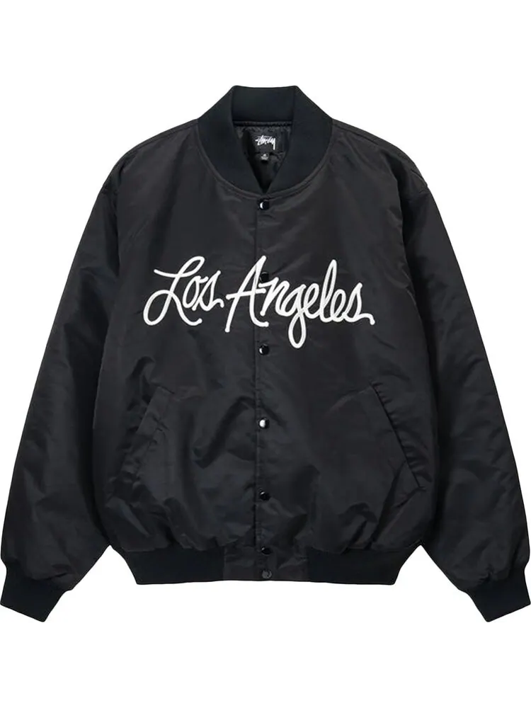 Куртка Stussy LA Chapter Satin Varsity Jacket 'Black' — изображение 1 из 2, черный