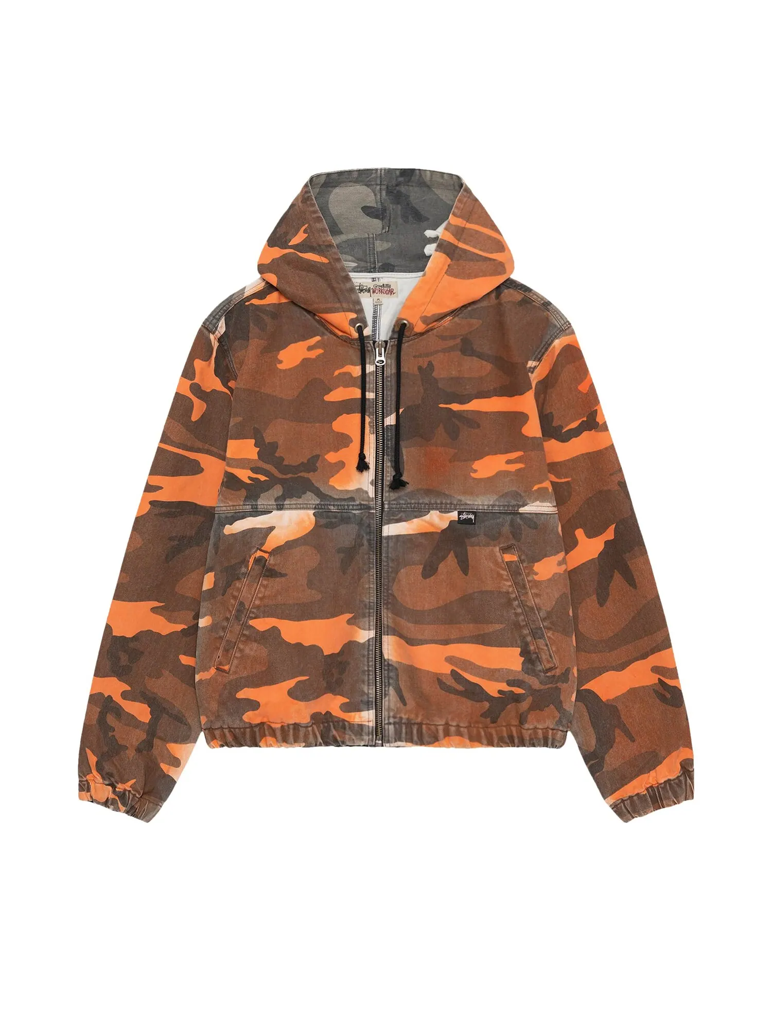 Рабочая куртка с капюшоном Stussy Spray Dye, цвет Оранжевый камуфляж — изображение 1 из 2