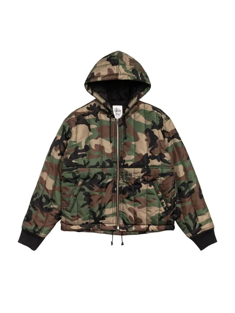 Куртка Stussy Quilted Nylon Work Jacket 'Woodland Camo' — изображение 1 из 2, зеленый
