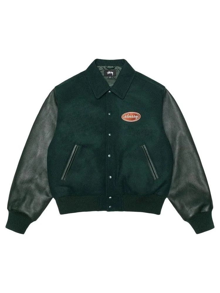 Куртка Stussy Script Oval Varsity Jacket — изображение 1 из 2, зеленый