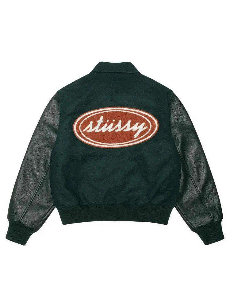 Куртка Stussy Script Oval Varsity Jacket — изображение 2 из 2, зеленый