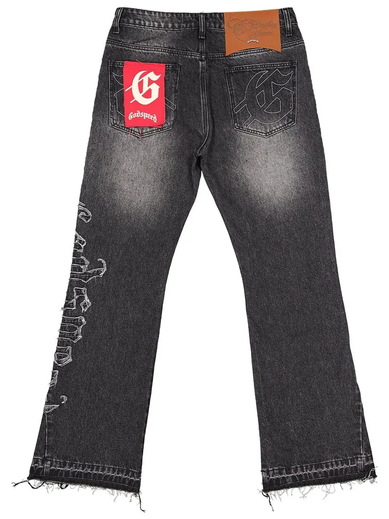 Джинсы Godspeed OG Logo Flared Denim Stitched с оригинальным логотипом — изображение 2 из 2, серый
