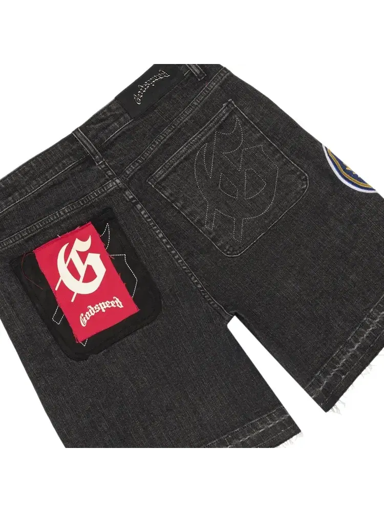 Джинсовые шорты Godspeed Patchwork Denim Shorts V2 — изображение 2 из 2, черный