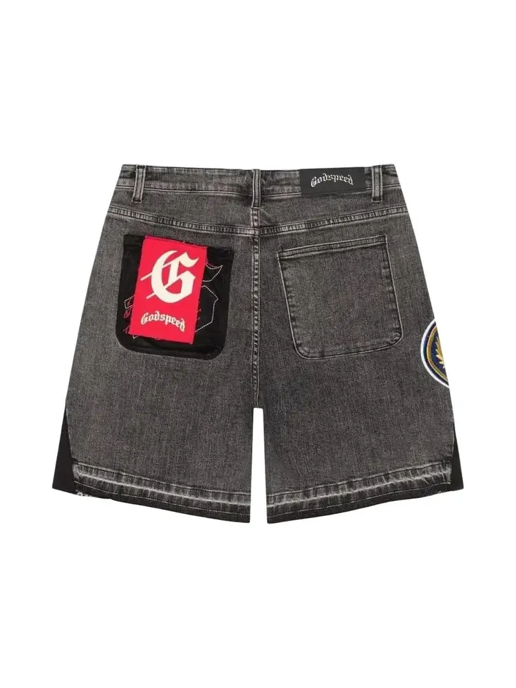 Джинсовые шорты Godspeed Patchwork Denim Shorts V2 — изображение 2 из 2, серый