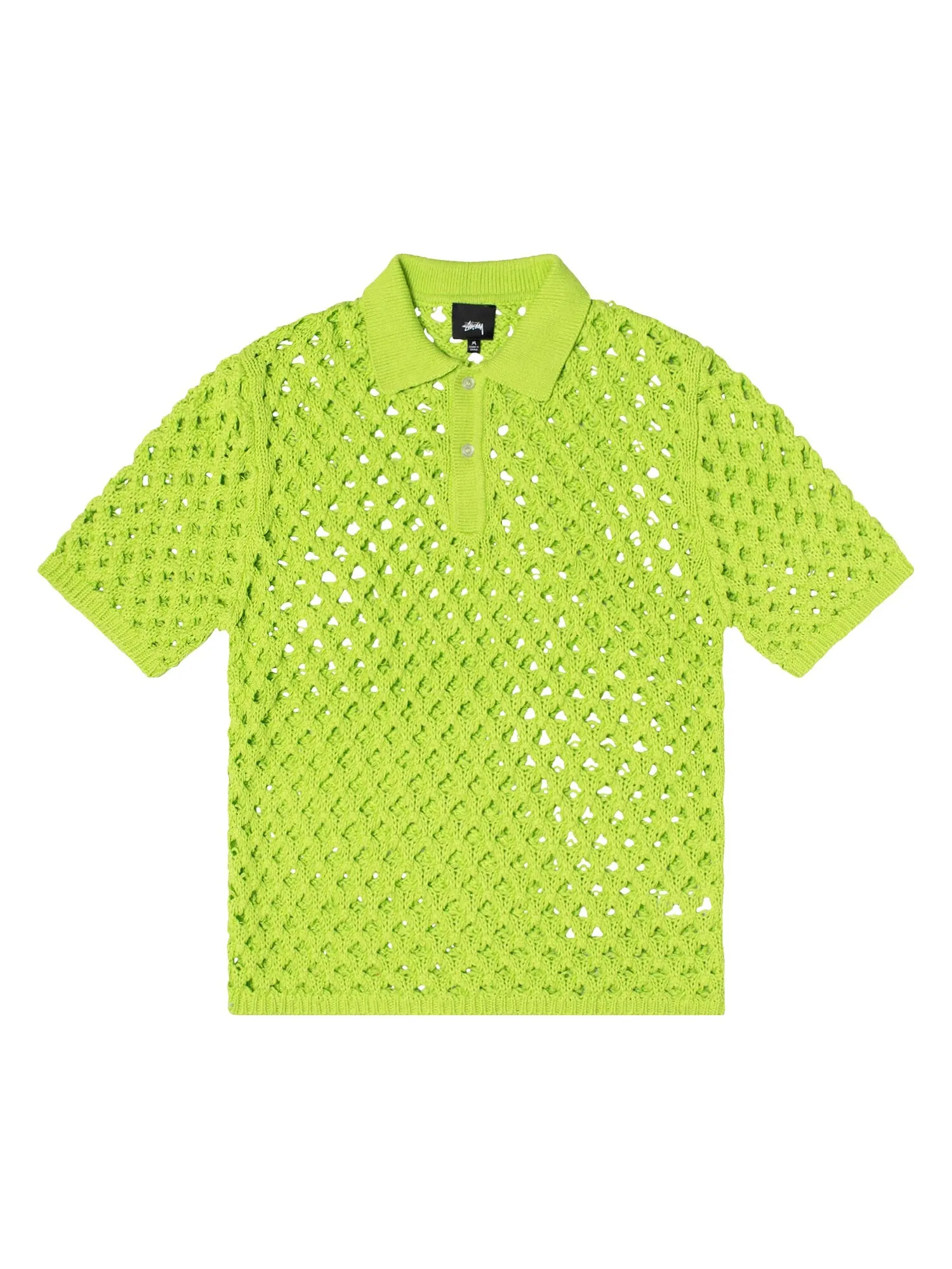 Свитер-поло Stussy в крупную сетку, цвет Лайм — изображение 1 из 2