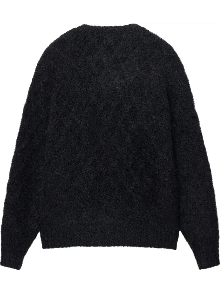 Свитер Stussy Fuzzy Lattice Crew 'Black' — изображение 2 из 2, черный