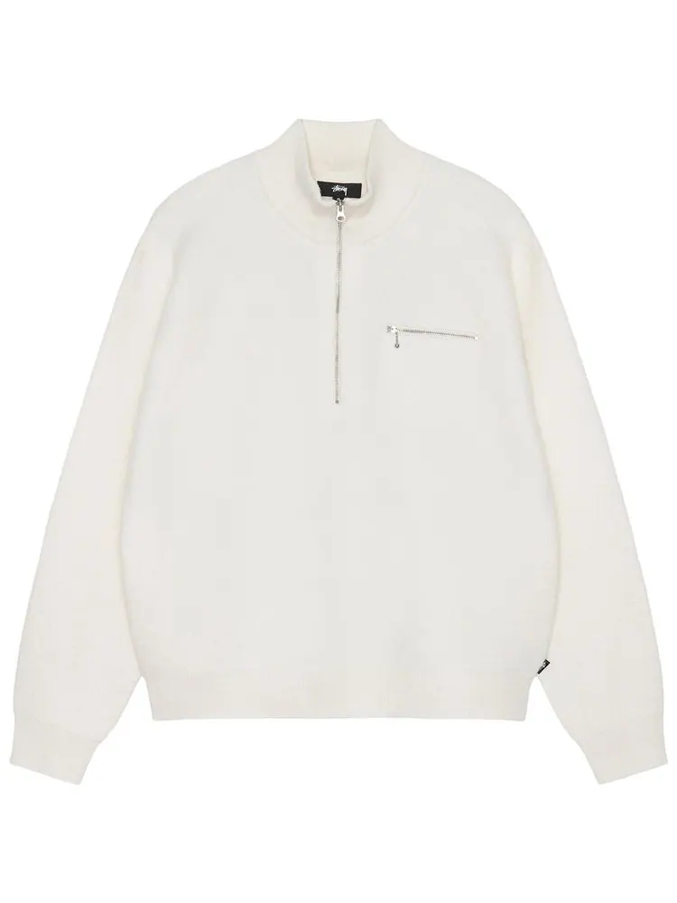 Свитер Stussy Half Zip Mock Neck Sweater 'Ivory' — изображение 1 из 2, белый