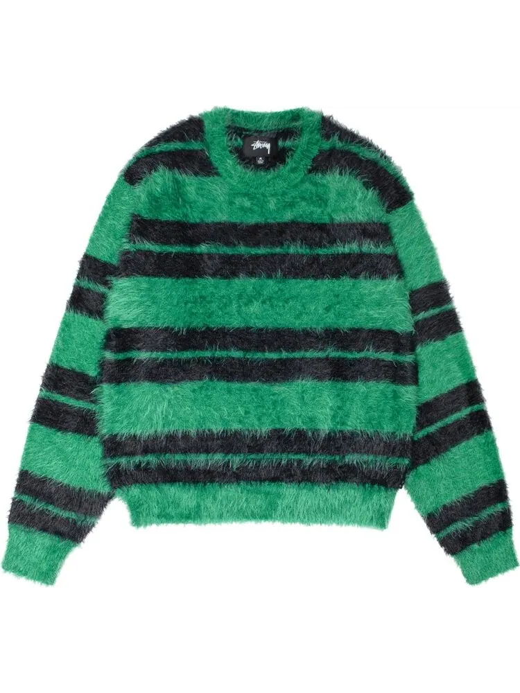 Свитер Stussy Hairy Stripe Crew 'Black/Green' — изображение 1 из 2, зеленый