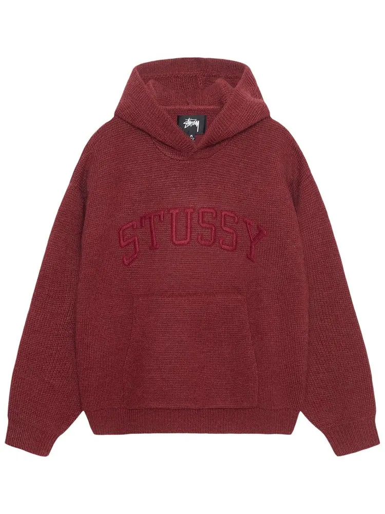 Худи Stussy Felt Patch Knit Hoodie 'Burgundy' — изображение 1 из 2, бордовый