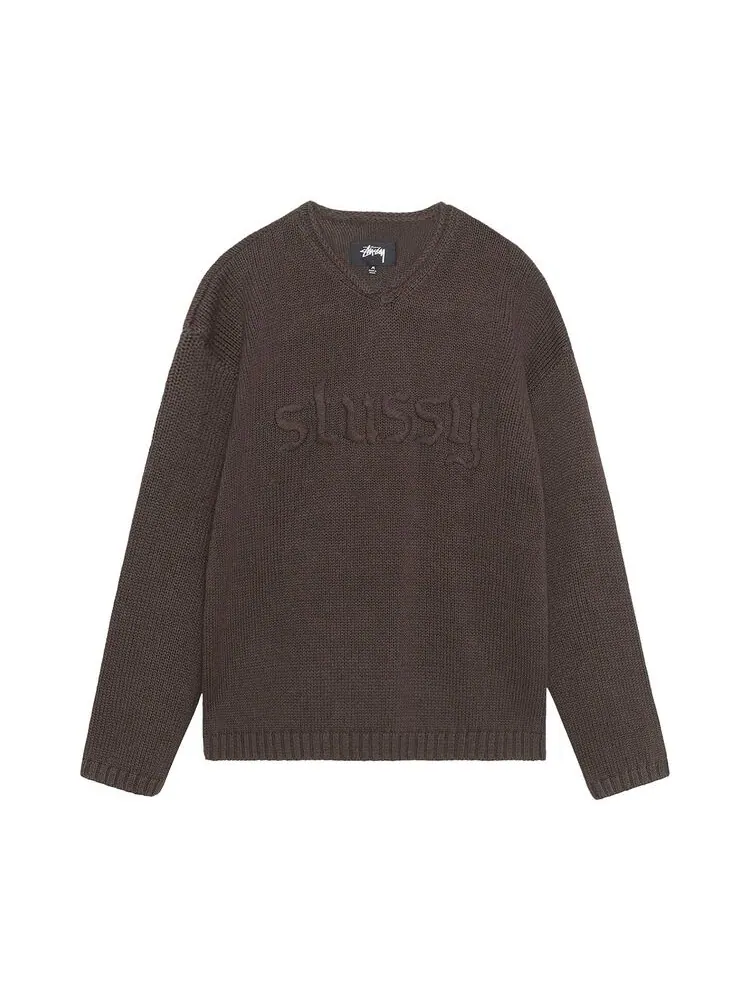 Свитер Stussy Embroidered V Neck Logo Sweater Brown — изображение 1 из 2, коричневый
