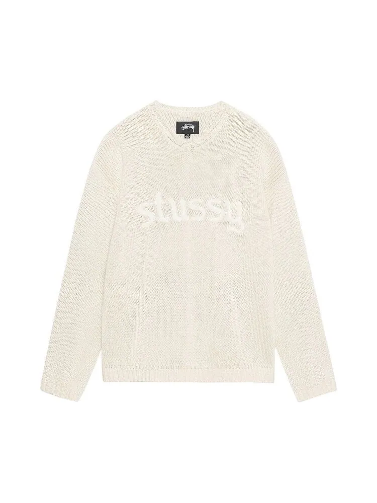 Свитер Stussy Embroidered V Neck Logo Sweater Natural — изображение 1 из 2, кремовый