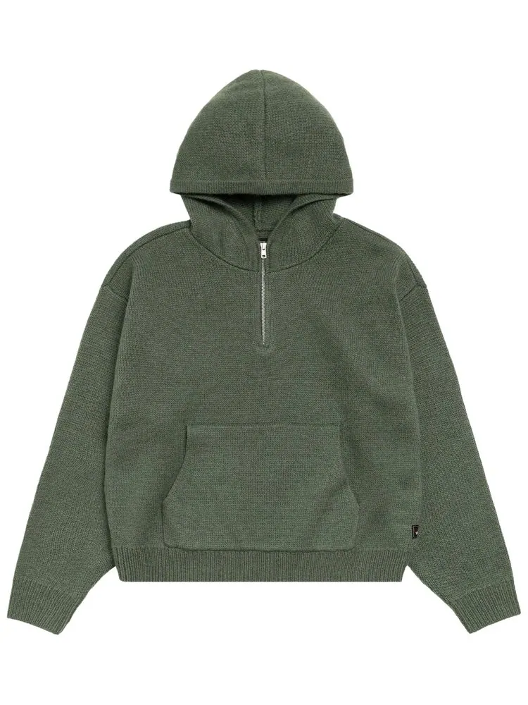 Худи Stussy Quarter Zip Knit Hoodie — изображение 1 из 2, зеленый