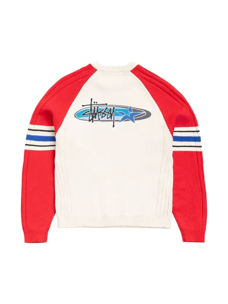 Свитшот Stussy Stripe Raglan Crew 'Red' — изображение 2 из 2, красный
