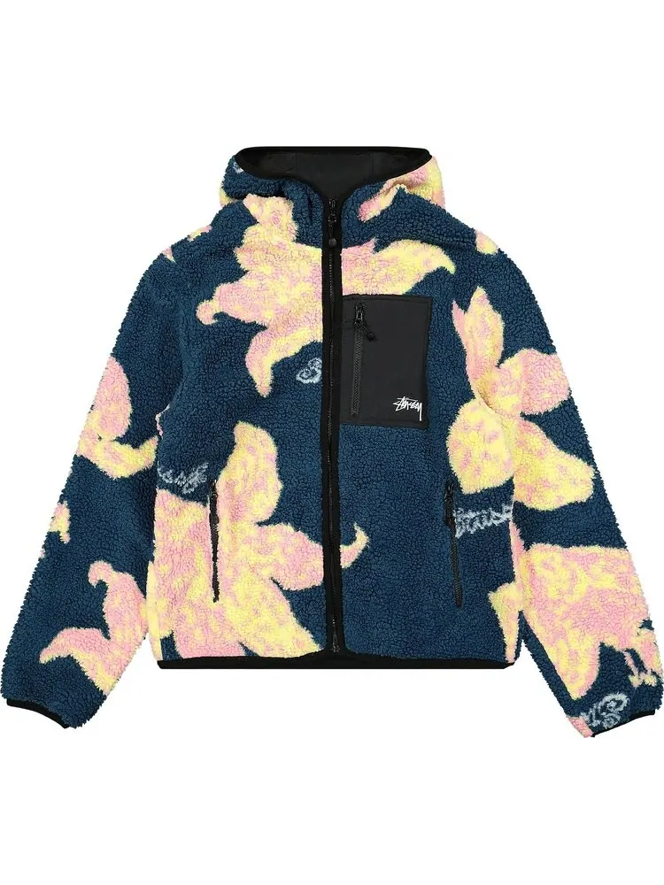 Куртка Stussy Floral Sherpa Hood Jacket 'Dark Teal' — изображение 1 из 2, синий