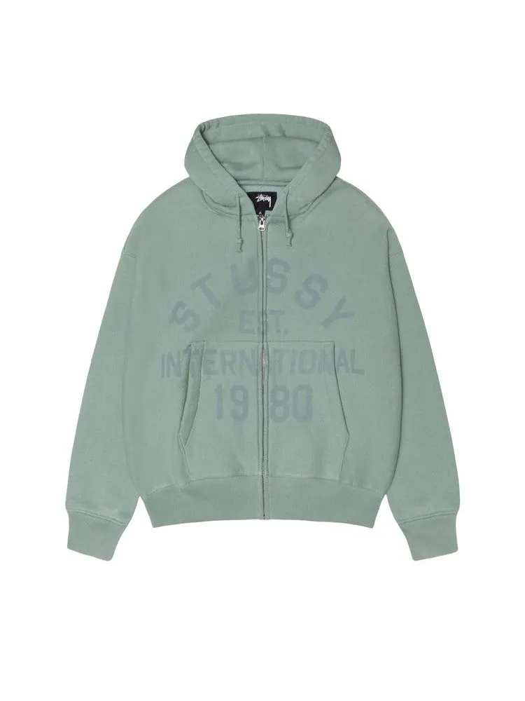 Худи Stussy Established Zip Hoodie — изображение 1 из 2, серый зеленый