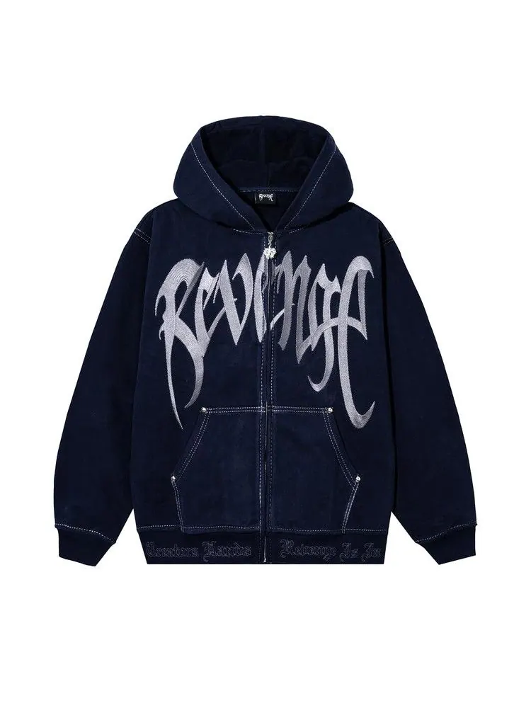 Худи Revenge Contrast Stitch Embroidered Zip Hoodie — изображение 1 из 2, темно-синий/серебристый
