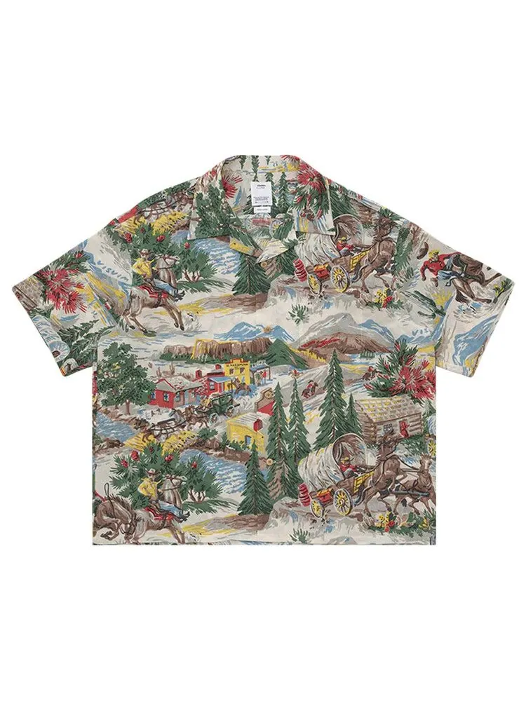 Рубашка Visvim Crosby Short-Sleeve Shirt (Washi Chirimen) — синий