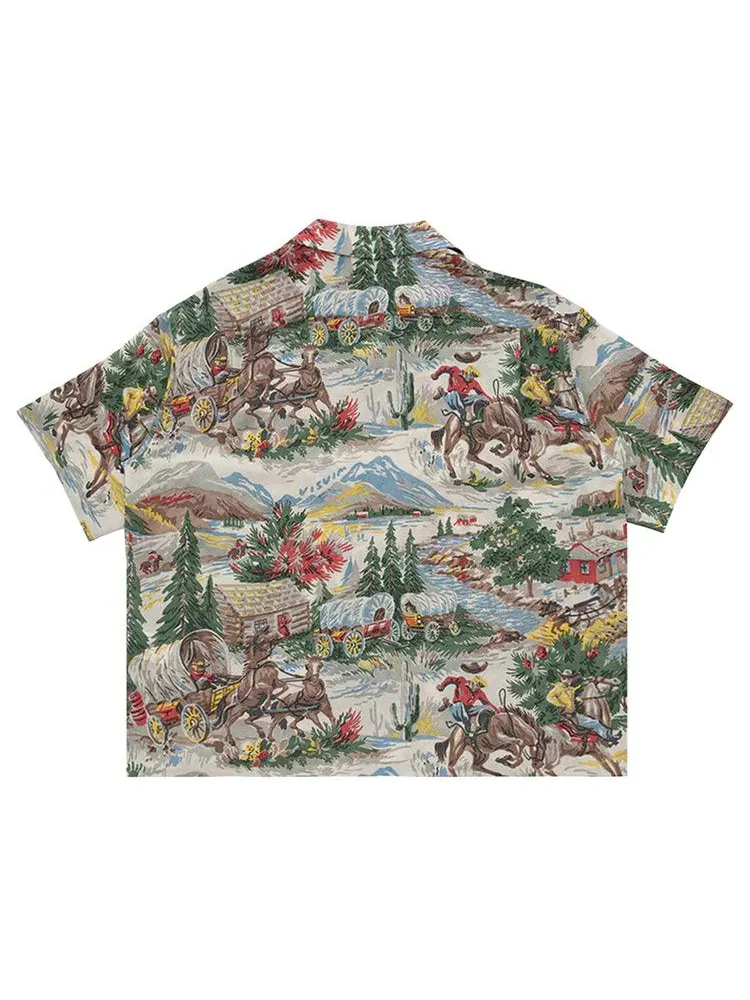Рубашка Visvim Crosby Short-Sleeve Shirt (Washi Chirimen) — изображение 2 из 2, светлый синий