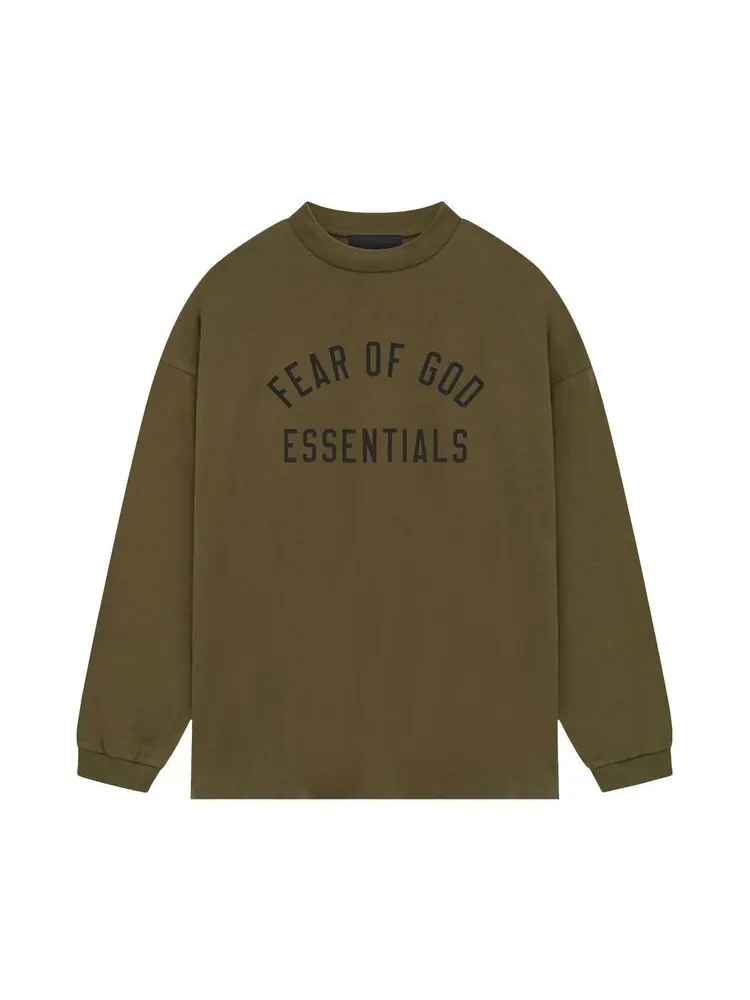 Футболка Fear of God Essentials Jersey Long-Sleeve Tee Olive — изображение 1 из 2, зеленый