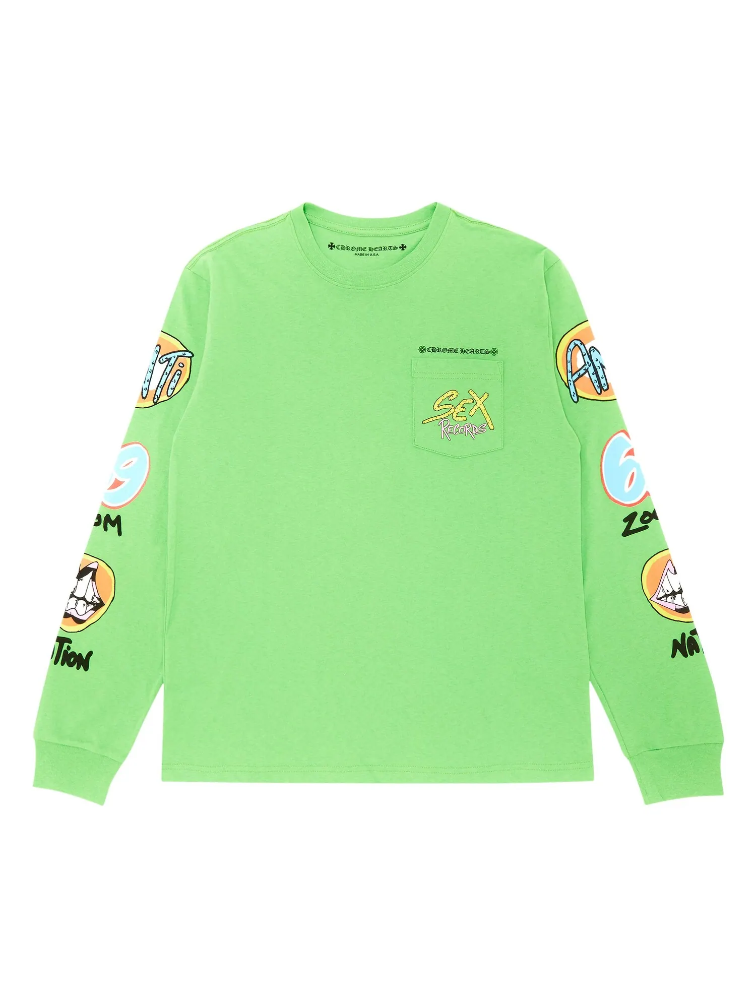 Зеленая футболка с длинными рукавами Chrome Hearts x Matty Boy Sex Records