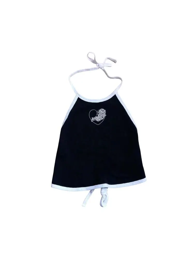 Топ Chrome Hearts Heart Halter Top Black/White