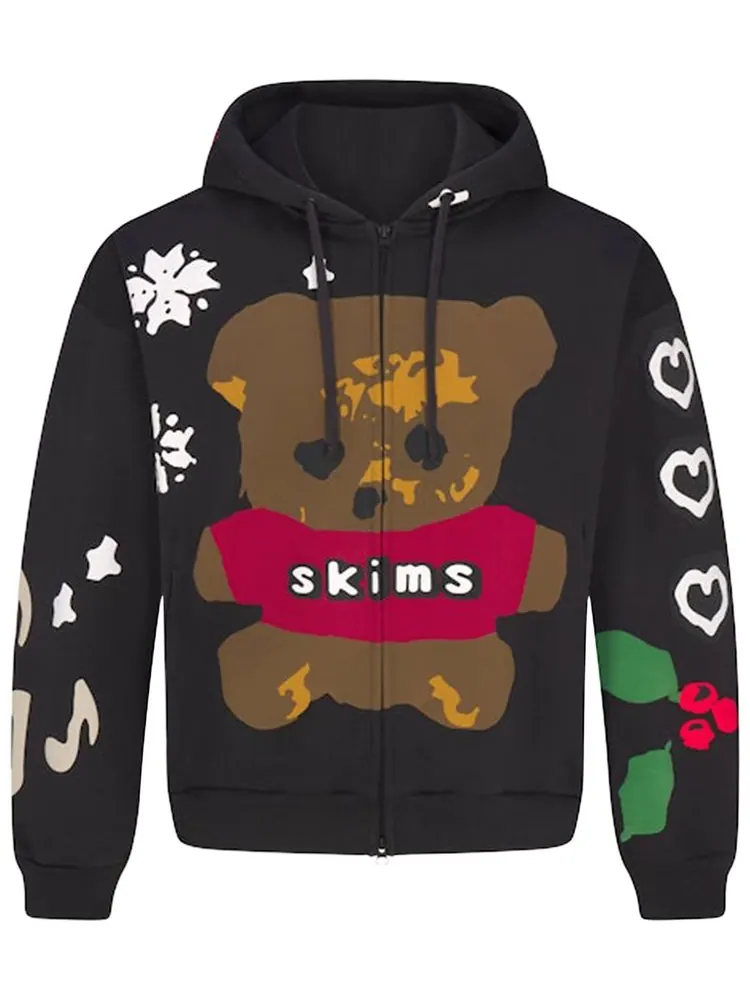 Толстовка на молнии SKIMS x Cactus Plant Flea Market из плотного флиса с принтом "Onyx Teddy Bear" — изображение 1 из 2