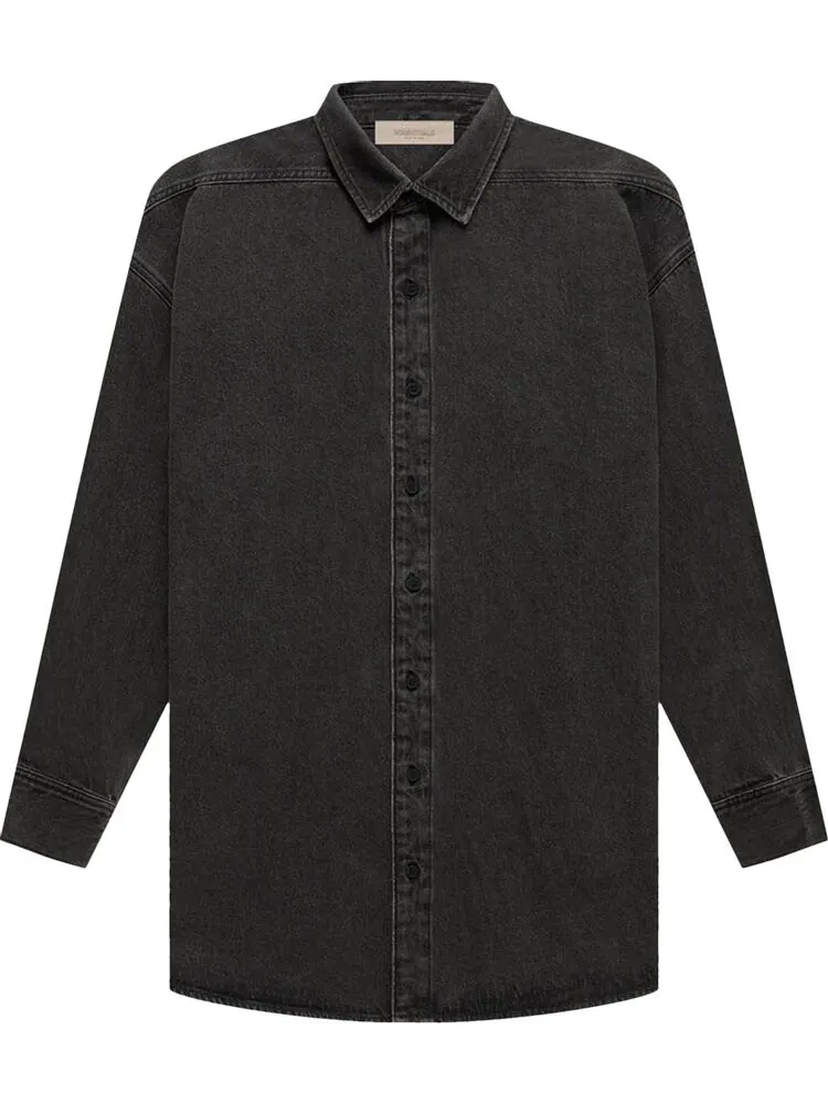 Рубашка Fear of God Essentials Denim Long-Sleeve Shirt 'Black' — изображение 1 из 2, черный
