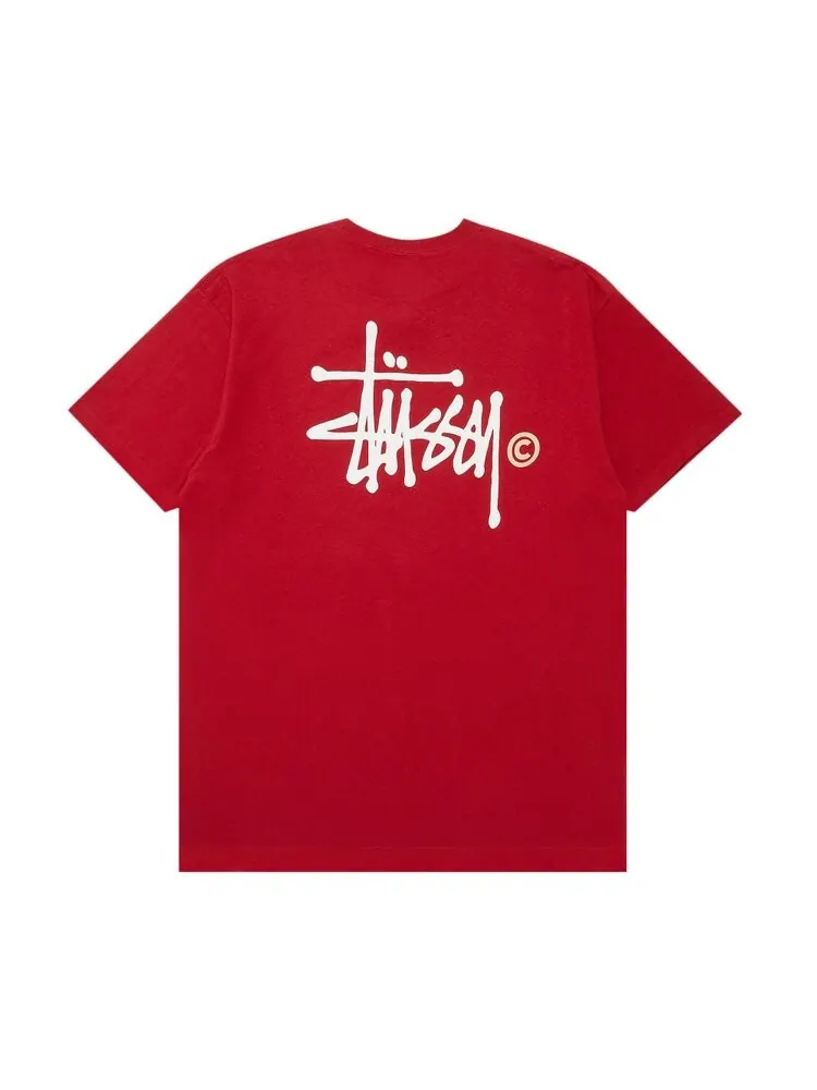 Футболка Stussy Basic Logo 'Wine' — изображение 2 из 3, красный