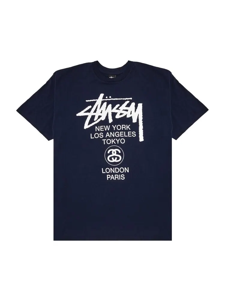 Футболка Stussy World Tour 'Navy' — изображение 1 из 3, синий