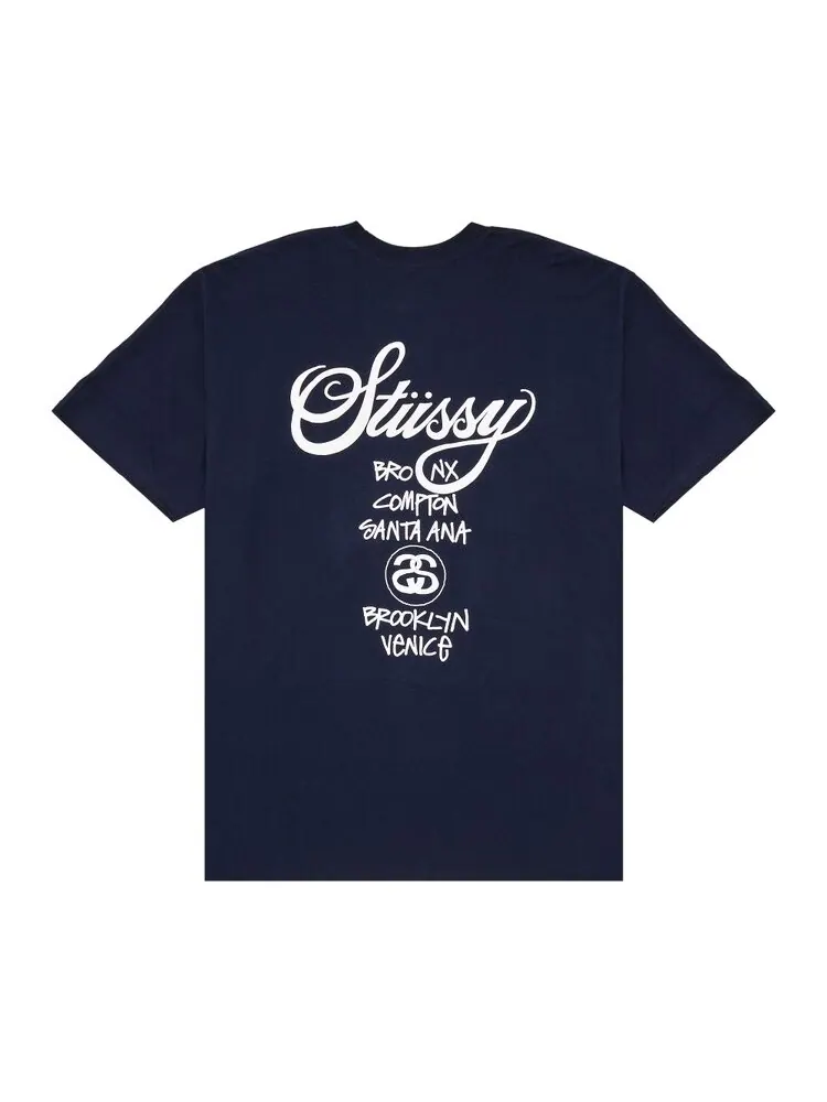 Футболка Stussy World Tour 'Navy' — изображение 2 из 3, синий