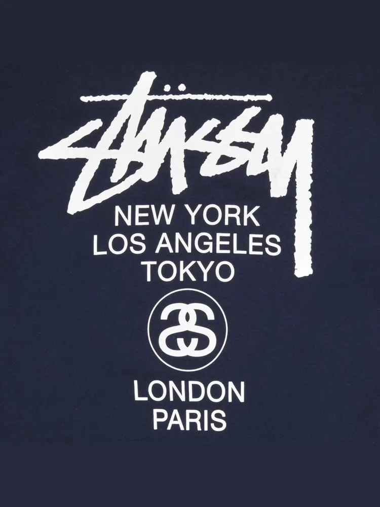 Футболка Stussy World Tour 'Navy' — изображение 3 из 3, синий