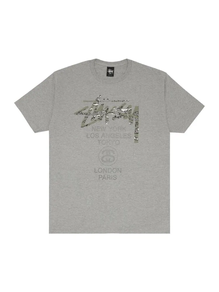 Футболка Stussy World Tour Camo 'Grey' — изображение 1 из 3, серый
