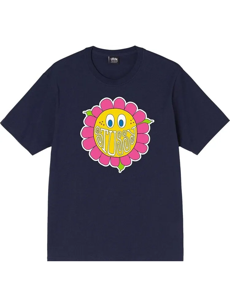 Футболка Stussy Happy Flower T-Shirt 'Navy' — изображение 1 из 2, синий