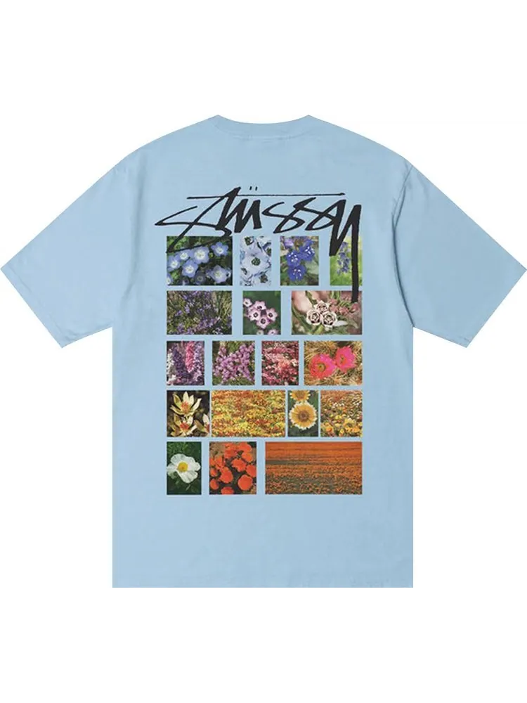 Футболка Stussy Flower Grid Pigment Dyed Tee 'Sky Blue' — изображение 2 из 2, синий