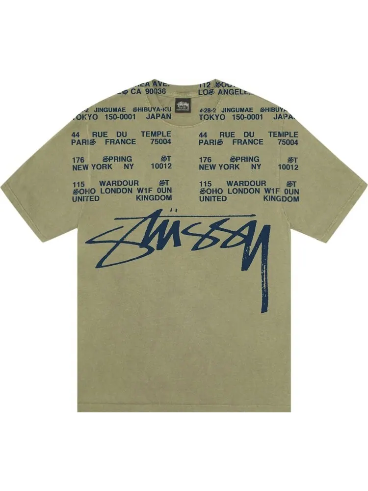 Футболка Stussy Locations Pigment Dyed 'Olive' — изображение 1 из 2, зеленый