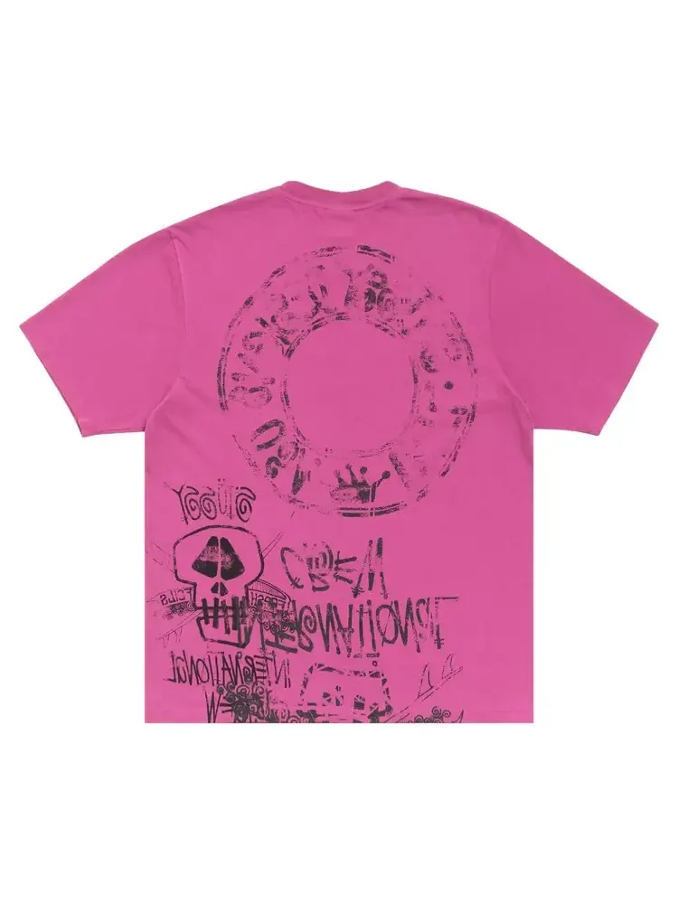 Футболка Stussy Skulls, окрашенная пигментом, цвет «Ягодный» — изображение 2 из 2