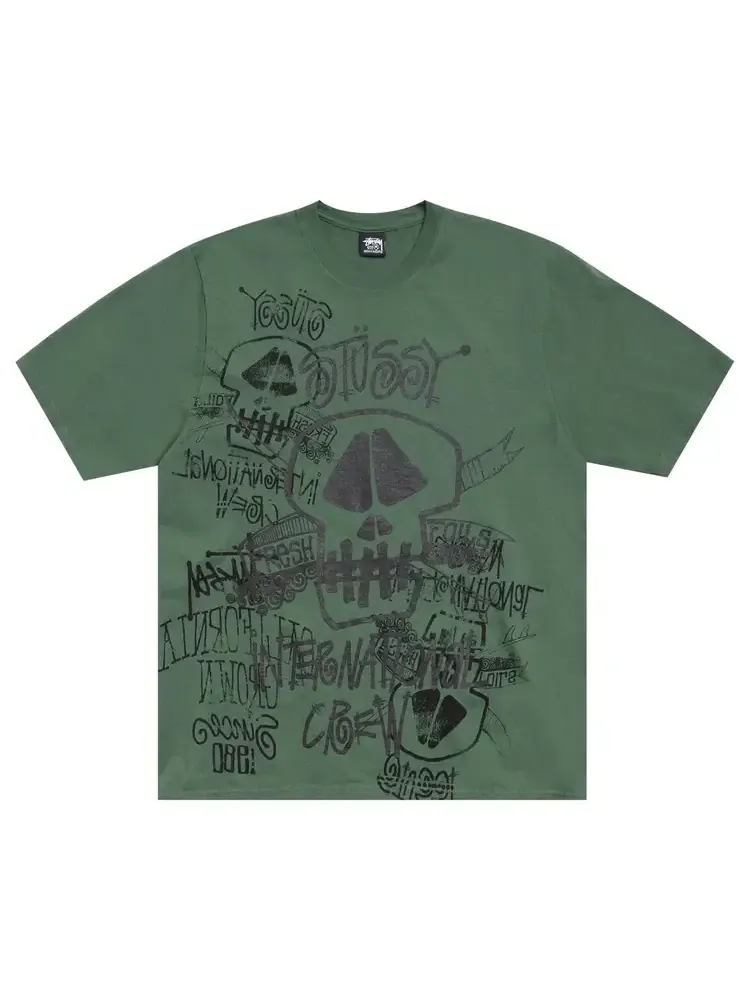 Футболка Stussy Skulls, окрашенная пигментом, цвет «сосна»