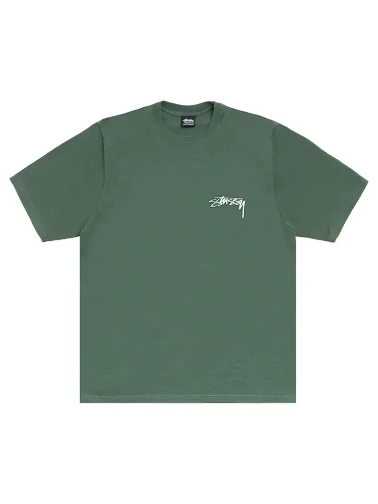 Футболка Stussy Stack, окрашенная пигментом, цвет «Сосновый» — изображение 1 из 2