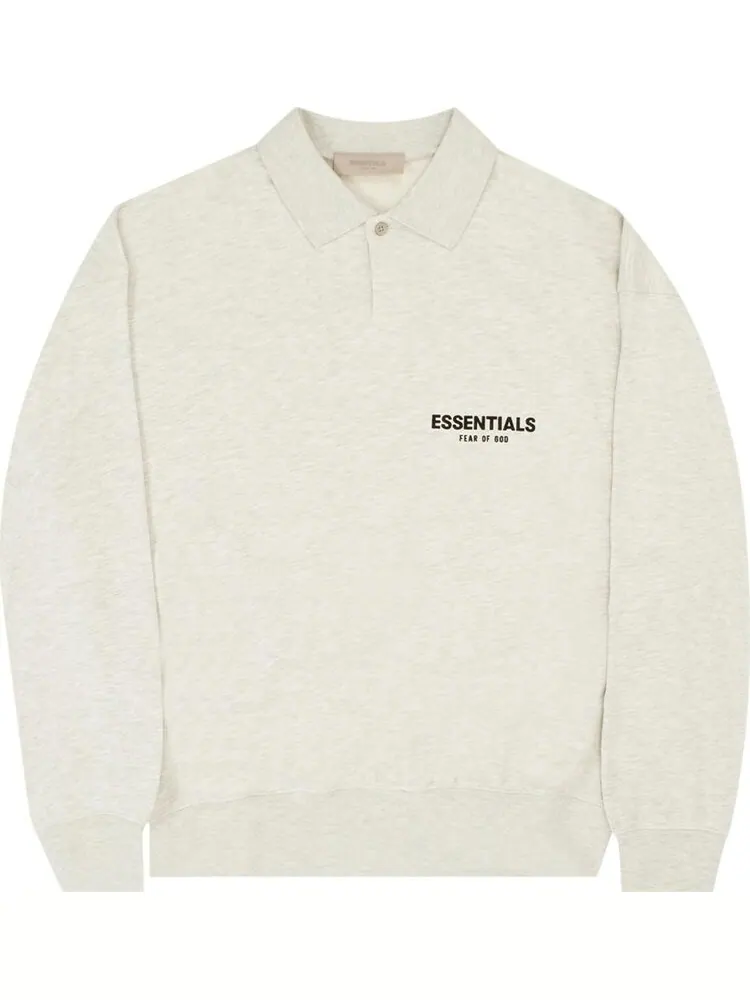 Лонгслив Fear of God Essentials Long-Sleeve Polo 'Light Oatmeal' — изображение 1 из 2, серый