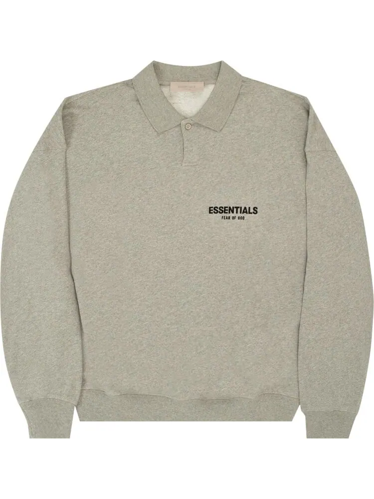 Лонгслив Fear of God Essentials Long-Sleeve Polo 'Dark Oatmeal' — изображение 1 из 2, серый