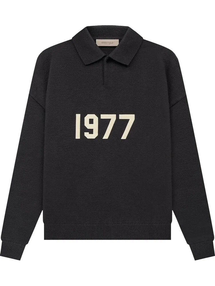 Лонгслив Fear of God Essentials Knit Long-Sleeve Polo 'Iron' — изображение 1 из 2, черный