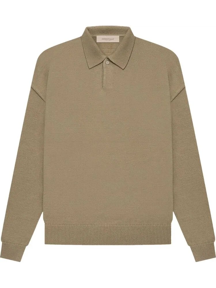 Лонгслив Fear of God Essentials Knit Long-Sleeve Polo 'Oak' — изображение 1 из 2, зеленый