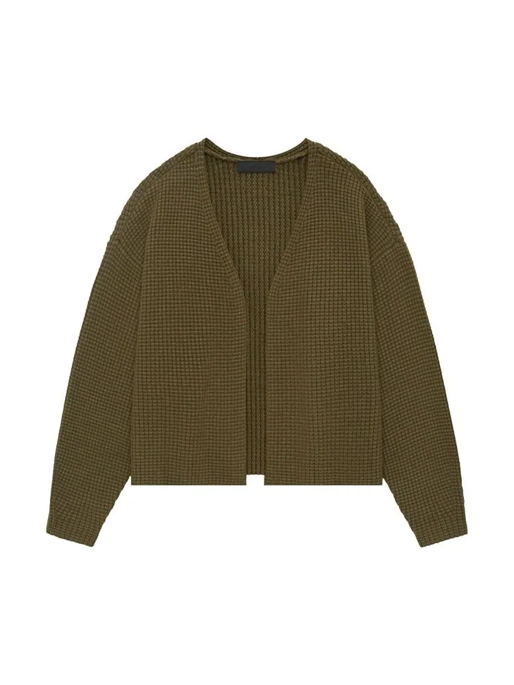 Кардиган Fear of God Essentials Heavy Waffle Cardigan Olive — изображение 1 из 2, зеленый
