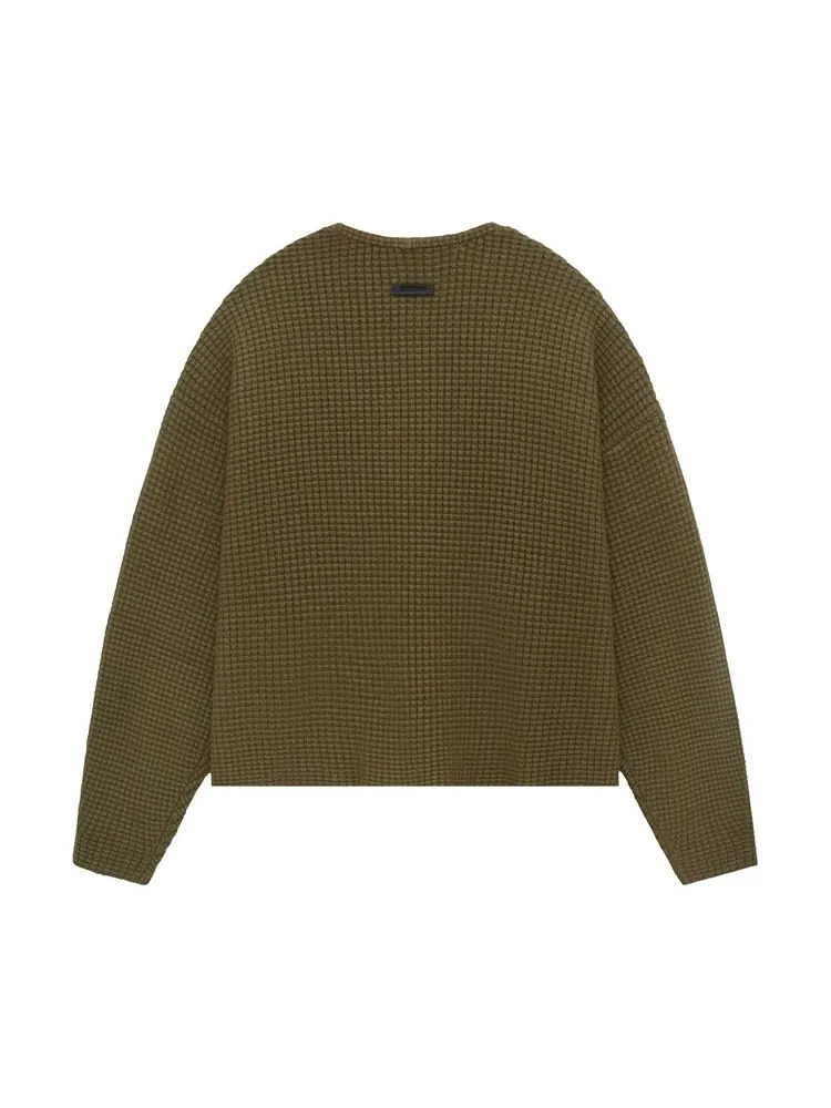 Кардиган Fear of God Essentials Heavy Waffle Cardigan Olive — изображение 2 из 2, зеленый