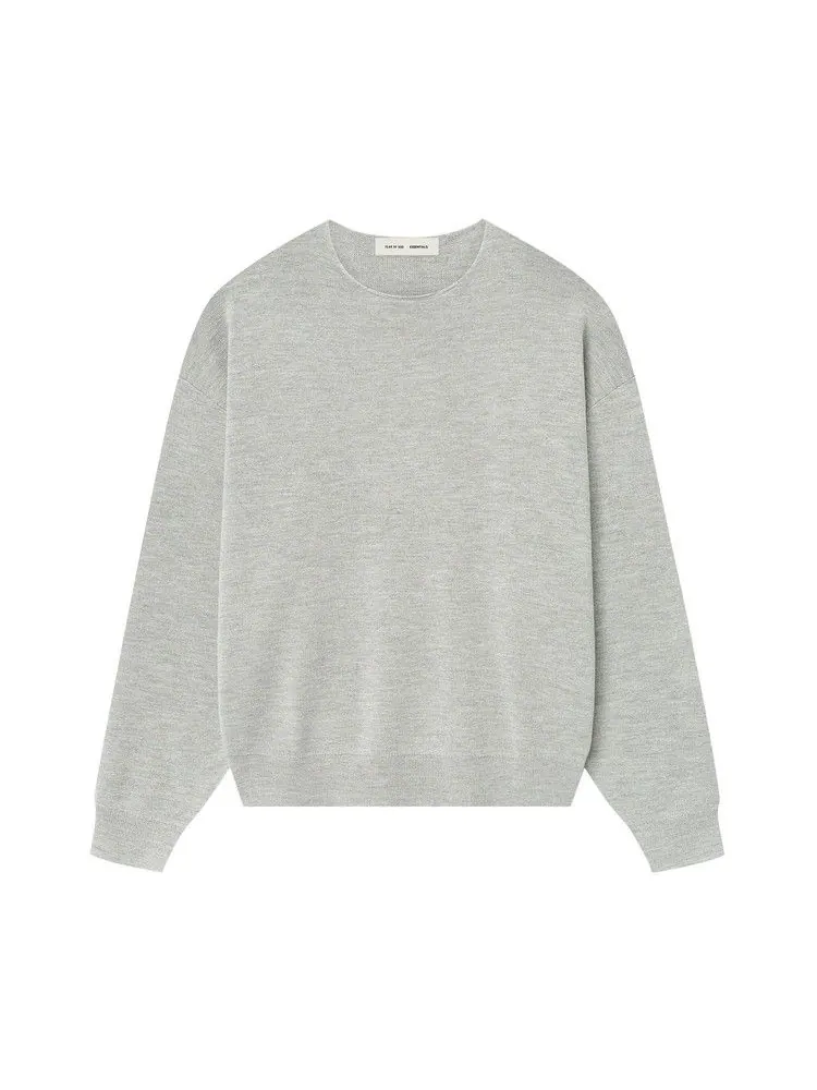 Свитер Fear of God Essentials Merino Long Sleeve Crewneck Sweater, Concrete Heather — изображение 1 из 3, серый