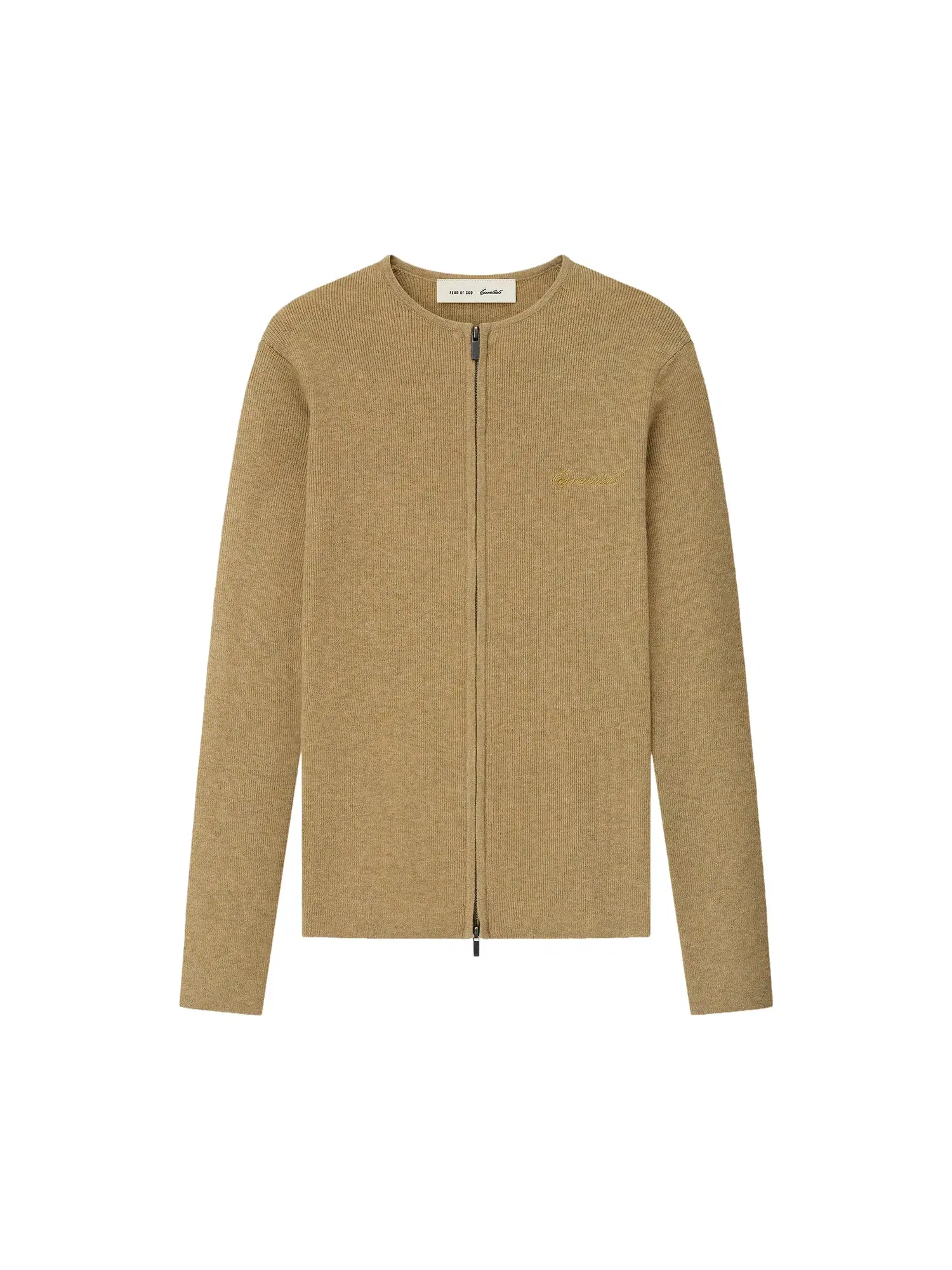 Футболка Fear of God Essentials Signature Rib Knit Fitted Long Sleeve Zip Up Tee — изображение 1 из 2, дюна