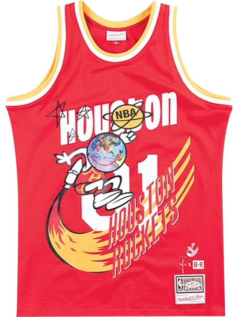 Футболка Cactus Jack by Travis Scott x BR x Mitchell & Ness Rockets Jersey 'Red' — изображение 1 из 2, красный