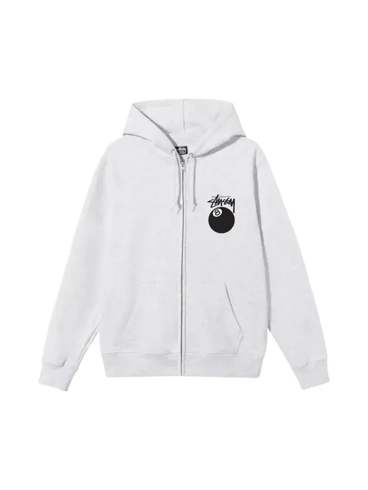 Толстовка Stussy 8 Ball на молнии с капюшоном, цвет «Эш Хизер»
